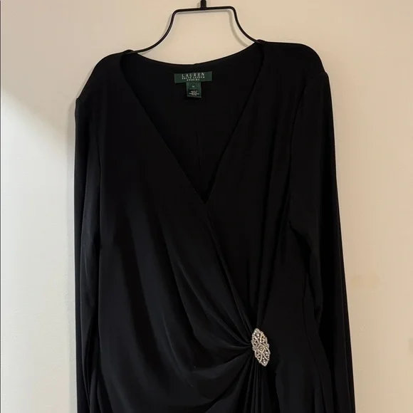 Elegant Black Long Sleeve Dress Ralph Lauren 14 - Picture 2 of 10